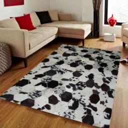 dazzhome Grey and Black Hair On Leather Geometrical Hand Woven 8ftX10ft Carpet-picture-22