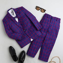 Jeetethnics Infant Boys Navy Blue Checked Single Breasted 5-Piece Suits-image-14