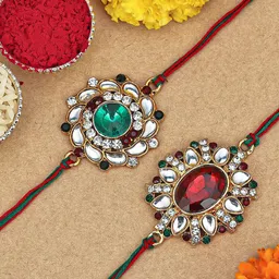 Sukkhi Rakhi Set Of 2 Gold-Plated Stone-Studded Rakhi Set-image-67
