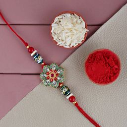 LUCKY JEWELLERY Gold-Plated Stone Studded & Beaded Thread Rakhis-image-36
