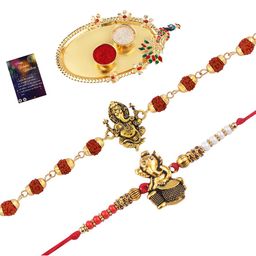 Silver Shine Men Set Of 2 Beaded Rakhi Gift Set-image-45
