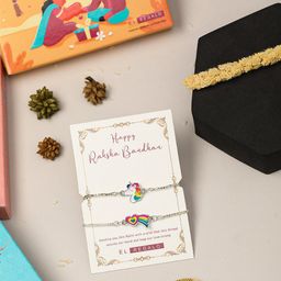 EL REGALO Kids Set Of 2 Unicorn Rakhis With Roli Rice & Greeting Card-4