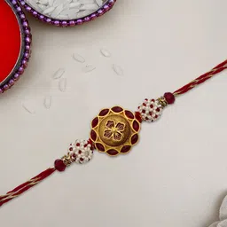 STYBUZZ Red Stone-Studded Rakhi With Greeting Card And Roli Chawal-image-63