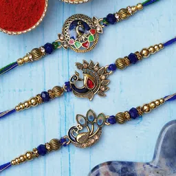 eCraftIndia Set of 3 Peacock Designer Rakhis with Roli & Chawal-image-41