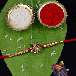 Silver Shine Set of 2 Bro & Ganesha Charm Beaded Rakhis With Roli Chawal & Card-image-59