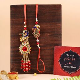 TIED RIBBONS Set of 2 Peacock Rakhi for Bhaiya Bhabhi, Card Gift Pack-image-97