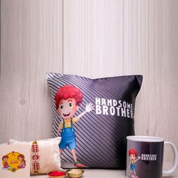 Phirki Studio Set of 3 Beaded Rakhi With Cushion & Mug With Greeting Card & Roli Chawal-image-68