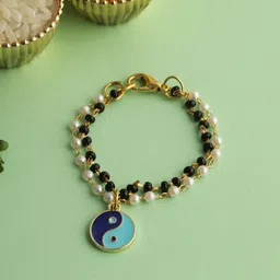 Aapno Rajasthan Beaded With Peace Charm Bracelet Rakhi With Roli Chawal & Greetings Card-34