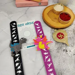 EL REGALO Kids Set Of 2 Dinosaur Design Slap Band Rakhis-34