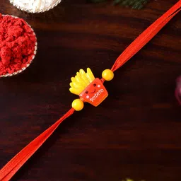 Shoshaa Boys Red & Yellow French Fries Bucket Shaped Character Kids Rakhi-picture-37