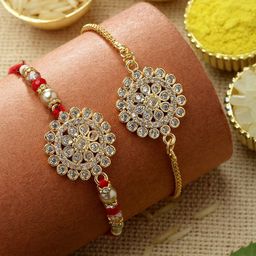 ZENEME Set Of 2 Gold-Toned Rakhi Gift Set-image-77