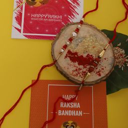 Anouk Set Of 4 Stone Studded Rakhi Greeting Card & Roli Chawal Card Brother Gift Set-image-63