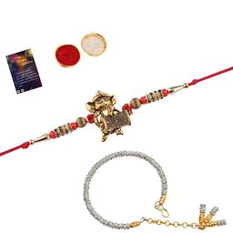 Silver Shine Unisex Set Of 2 Beaded Rakhi Gift Set-image-79