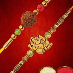 YouBella Men Set Of 2 Gold-Toned Rakhi With Roli Rice & Greeting Card-image-38