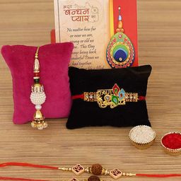 CraftVatika Set Of 4 Beaded Rakhis With Greeting Card-33