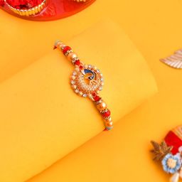 Anouk Set Of 1 Cutwork Peacock Patterned Rakhi With Roli Chawal & Card-image-21