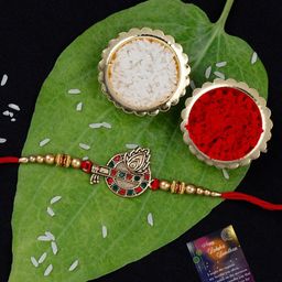 Silver Shine Set Of 2 Charm Detail Bhabhi Bhaiya Rakhis With Roli Chawal & 1 Greeting Card-image-87