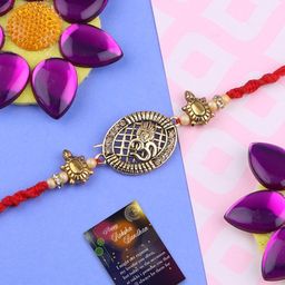 Silver Shine Unisex Set Of 2 Stone-Studded & Beaded Thread Rakhi-image-78