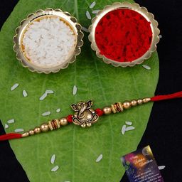 Silver Shine Unisex Set Of 4 Ganesh Charm Bhai Rakhi 's With Roli Chawal Greeting Card-image-67