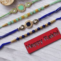 eCraftIndia Unisex Set of 4 Beads & Kundan-Studded Rakhis with Roli & Chawal-image-40