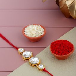 LUCKY JEWELLERY Stones Studded Rakhi With Roli Chawal & Card-image-1