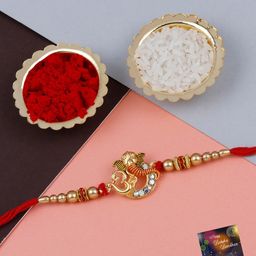 Silver Shine Unisex Set Of 2 Stone-Studded & Beaded Rakhi With Greeting Card & Roli Chawal-image-26