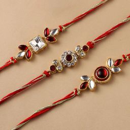 CraftVatika Set Of 3 Stone Studded Rakhis With Greeting Card-12