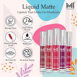 MI FASHION Set of 2 Smudge Free Matte Finish Moisturizing Liquid Lipstick - Red & Brown image 3