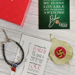 EL REGALO Kids Red Nazaria Rakhi Combo with Greeting Card & Roli Chawal Shagun-image-77