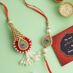 TIED RIBBONS Set of 2 Peacock Rakhi for Bhaiya Bhabhi, Card and Roli Chawal Gift-image-70