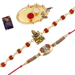 Silver Shine Set Of 2 Rakhi With Pooja Thali Roli Chawal And Greeting Card-image-66
