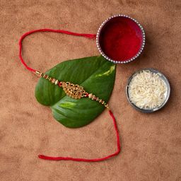 MORKANTH JEWELLERY Gold-Toned & Red Brass Handcrafted Rakhi-image-81
