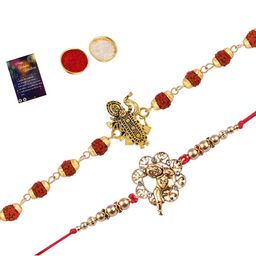 Silver Shine Red 2 Rakhi With Roli Chawal Greeting Card-image-99