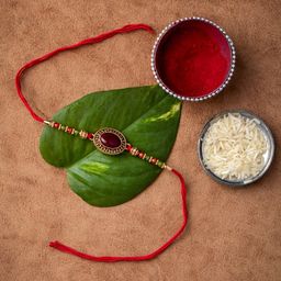 MORKANTH JEWELLERY Gold-Toned & Red Brass Handcrafted Rakhi-image-82
