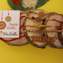 Anouk Set Of 5 Beaded Rakhis With Roli Rice & Greeting Card-image-86