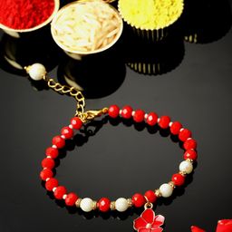 ZENEME Enameled Floral Design Bracelet Rakhi-image-79