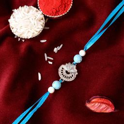 Shoshaa Men Silver-Toned Blue Beaded Rakhi With Roli Chawal-image-7