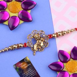 Silver Shine Set Of 2 Rakhi For Bhabhi Bhaiya Roli Chawal And Greeting Card Pooja Thali-image-58