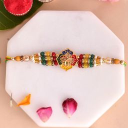 Aapno Rajasthan Enameled & Engraved Artisan Rakhi With Roli Chawal & Greetings Card-image-68