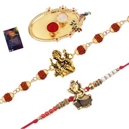 Silver Shine Set Of 2 Beaded Rakhi Gift Set-image-69