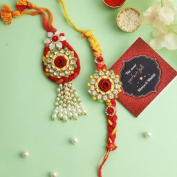 TIED RIBBONS Set of 2 Bhaiya Bhabhi Stone Rakhi with Card and Roli Chawal Gift-image-27