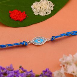 Estele Rhodium-Plated Crystal-Studded Evil Eye Rakhi-image-97