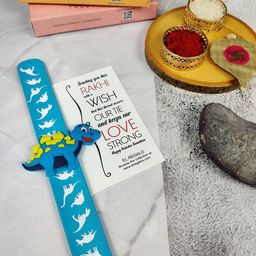 EL REGALO Kids Dinosaur Design Slap Band Rakhi With Roli Chawl & Card Gift Set-image-89