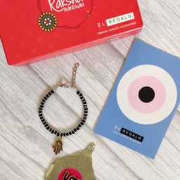 EL REGALO Kids Golden Nazaria Rakhi Combo with Greeting Card & Roli Chawal Shagun-picture-23