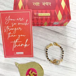 EL REGALO Baby Gold-Toned Nazaria Rakhi Combo with Greeting Card Roli Chawal Shagun-25