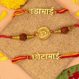 Yellow Chimes Set Of 3 Rakhi With Roli Rice & Greeting Card-image-89