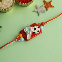 Aapno Rajasthan Shoe & Football Designed Rakhi With Roli Chawal & Greetings Card-34