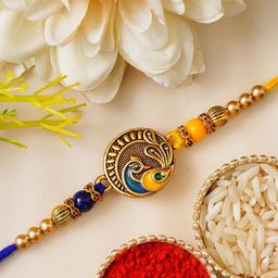 eCraftIndia Peacock Designer Beaded Rakhi With Roli Chawal-29