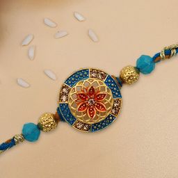 STYBUZZ Blue & Gold-Toned Beaded Rakhi-image-3
