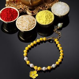 ZENEME Enameled Floral Charm Bracelet Rakhi-image-6